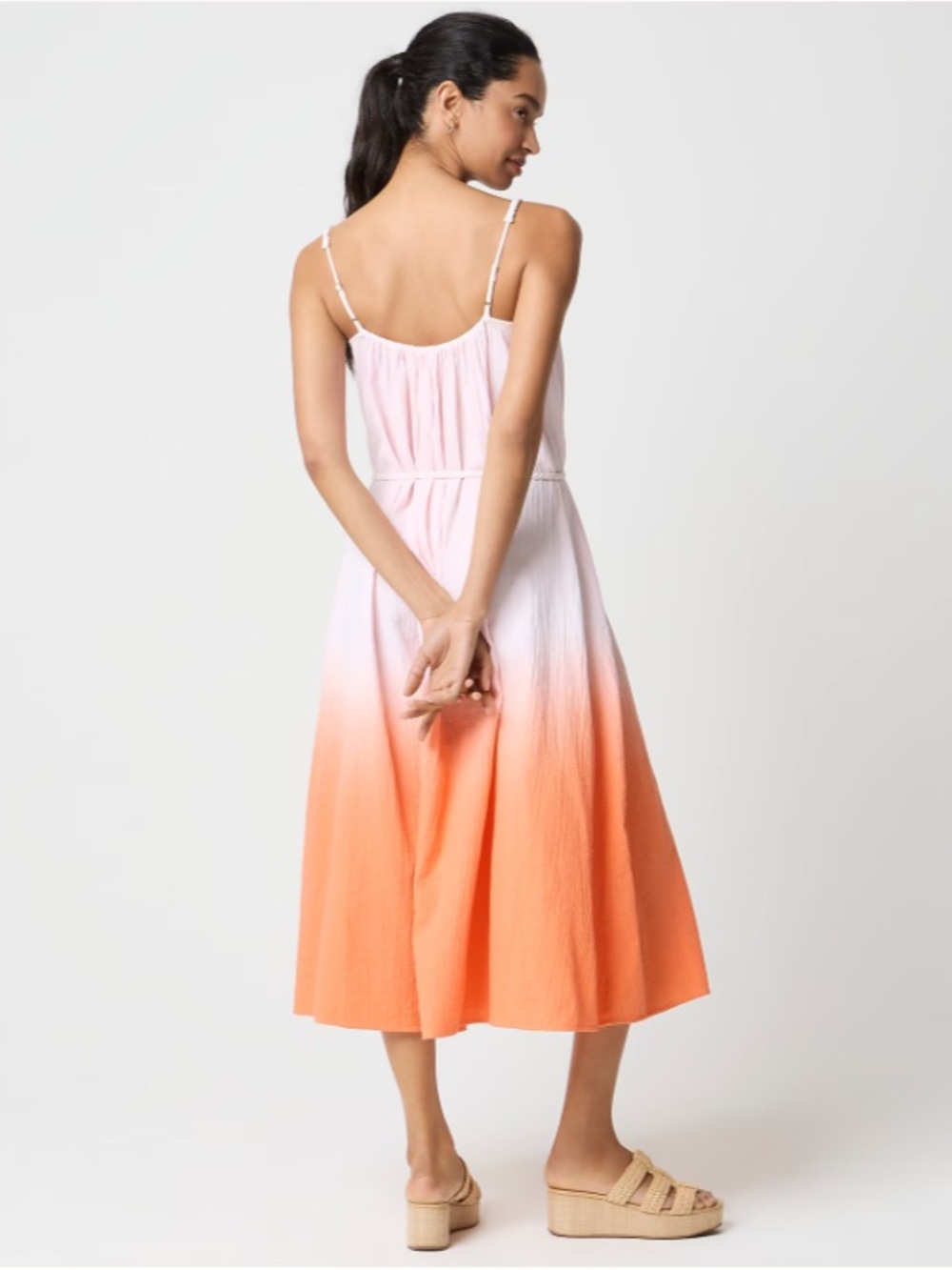 J. Crew Factory Pink to Orange Ombre Midi Dress Gauze Braided Vacation NWT XS - Picture 7 of 7